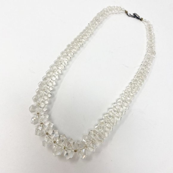 605 Vintage Sterling Faceted Quartz Crystal Rondelle Beaded Necklace - Picture 4 of 8